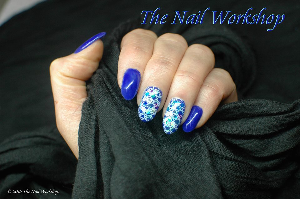 Gel II Blue Coconut with angel paper, chunky glitter and white stamping